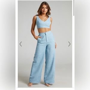 ADELAIDE TWO PIECE WIDE LEG SET (baby blue) Showpo